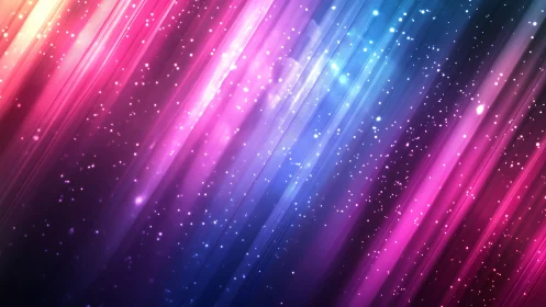 Neon light streaks with sparkling bokeh particles background.