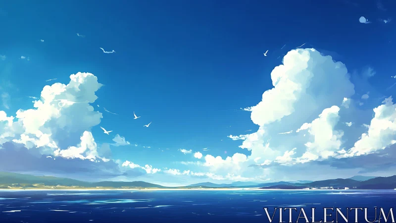 Panoramic coastal horizon under cumulonimbus cloud formations