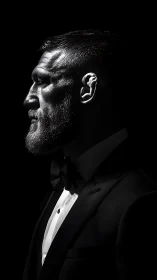 Side-lit tuxedo titan carves a silver profile from night