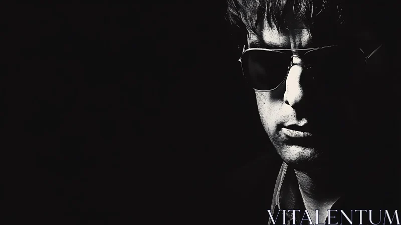Low key monochrome portrait with sunglasses and deep shadows