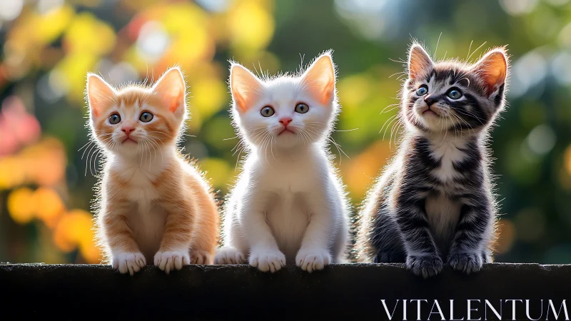 Three Curious Kittens in the Garden Light.