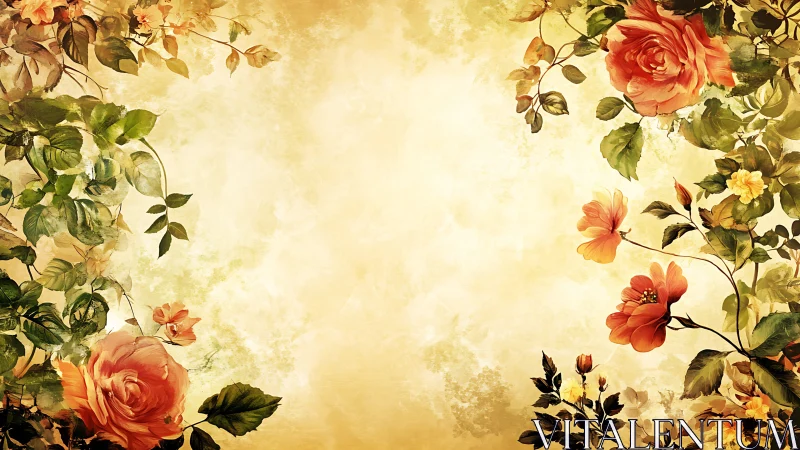 Vintage garden blooms framing a warm golden daydream.