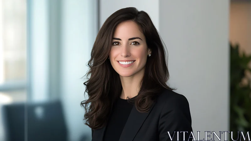 Professional businesswoman in modern office, corporate portrait style.