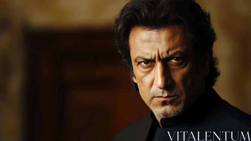 Intense mature man in dramatic low key portrait lighting.