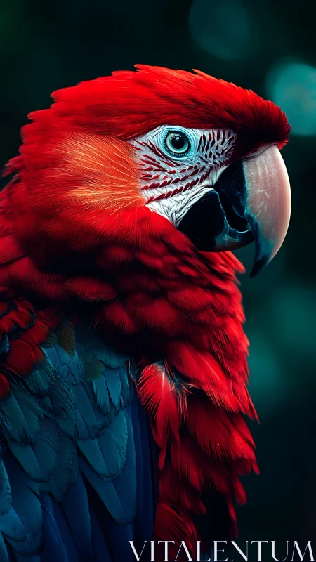 Scarlet macaw close-up portrait with vivid red feathers.