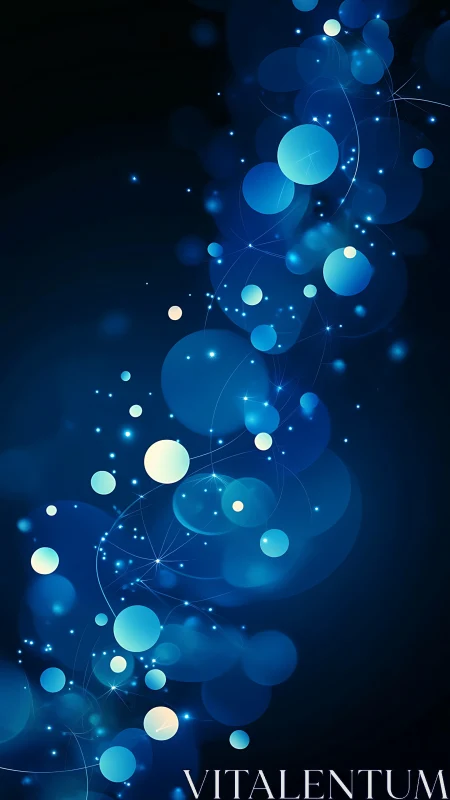 Midnight orbs drift upward in a spiral of soft electric light