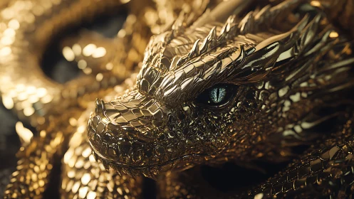 Gilded dragon curls in molten light with a hypnotic sapphire gaze.