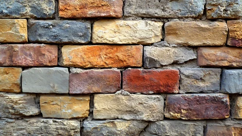 Weathered multicolored stone wall with rustic texture and detail.