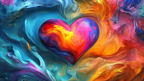 Radiant Heart: Fluid Art Composition in Vibrant Spectrum.