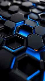 Midnight hexagon circuit humming with neon blue secrets.