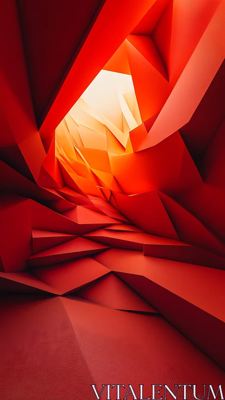 Geometric red canyon corridor in immersive 3D abstraction.