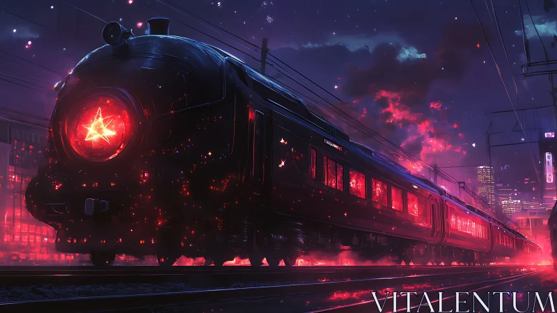 Starlit midnight train glowing with dreamy neon magic.