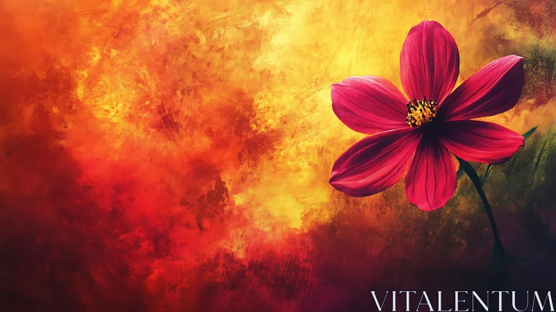 Red Cosmos Flower Against Fiery Abstract Background