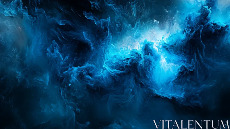 Nebular blue fluid clouds with luminous abstract vortex.
