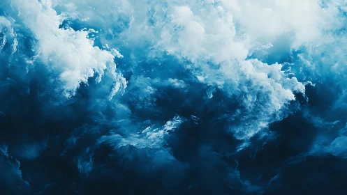 Dramatic Abstract Ocean Waves in Dynamic Blue and White Style.