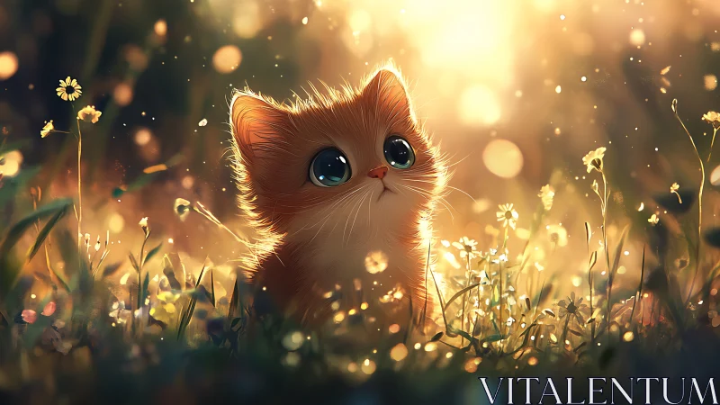 Luminescent Feline Portrait in Atmospheric Golden Bokeh Field.