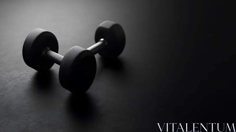 Solitary steel dumbbell brooding on a dark gym stage.