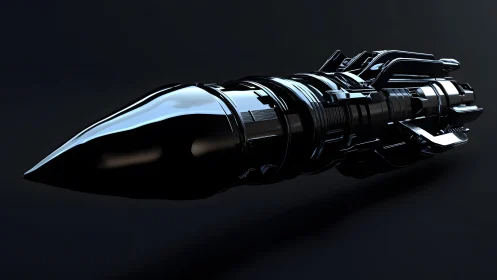 Futuristic Black Rocket in High-Tech Digital Art Style.