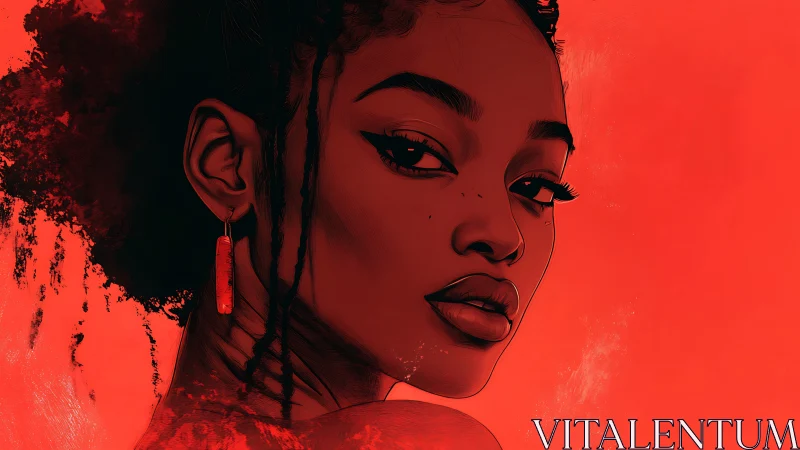 Portrait of woman in red-toned digital illustration profile.