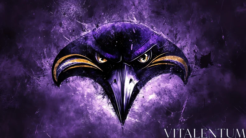Ferocious raven emblem emerges from electric purple haze