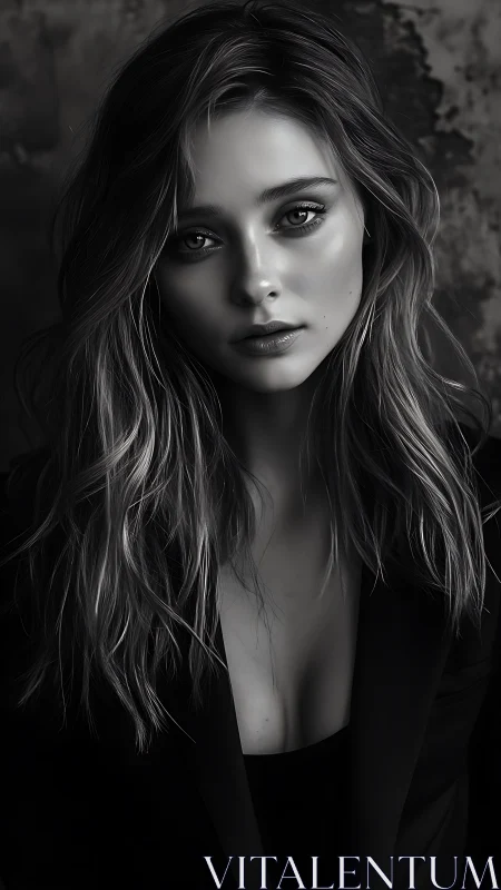 Monochrome female portrait in dramatic photorealistic lighting.