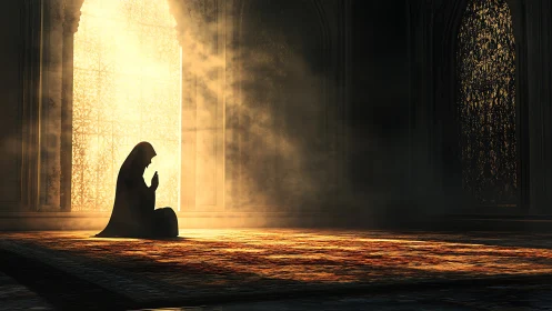 Soft golden light embracing a quiet moment of prayer.