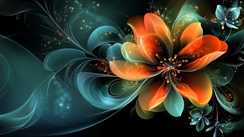 Parametric luminescent blossom with flowing vector filaments.