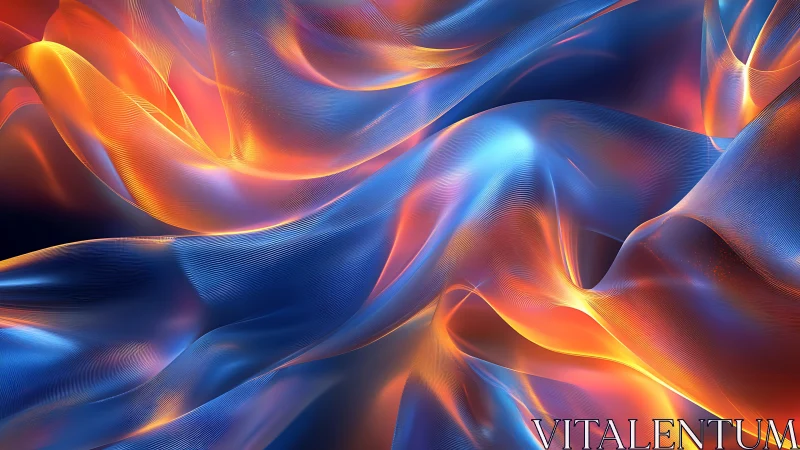 Luminous fluid waves blend electric blue and molten orange.