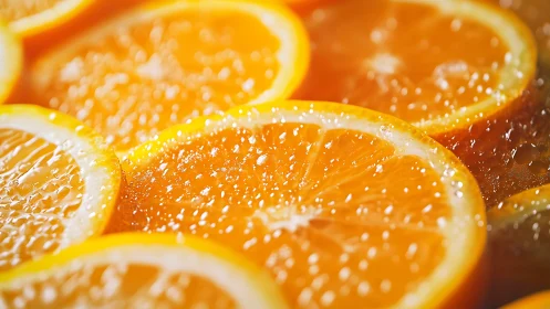 Orange citrus slices in liquid with visible surface bubbles.