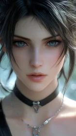 Digital portrait renders blue-eyed woman with soft lighting