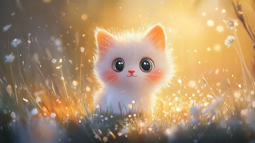 Digitally rendered feline figure in illuminated field setting.