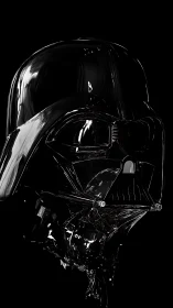 Specular black helmet rendered as fragmented reflective monolith.