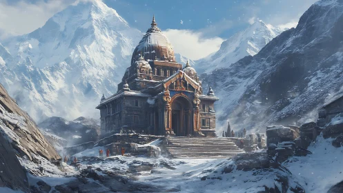 Snowy mountain temple invites quiet wonder and gentle awe