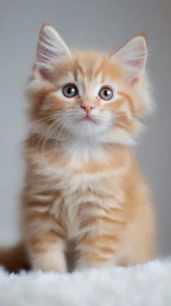 Young orange and white domestic feline with pale blue eyes.