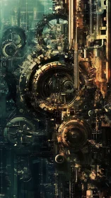 Dense mechanical cityscape of interlocking circular engines.