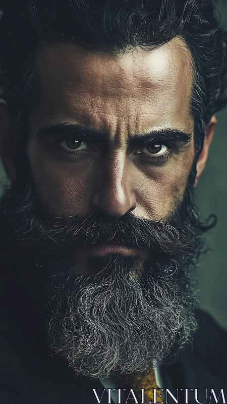Tightly framed bearded male portrait with high microcontrast lighting