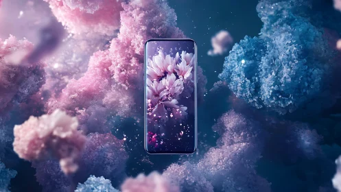Dreamborne smartphone blooms in floating pastel nebulae.