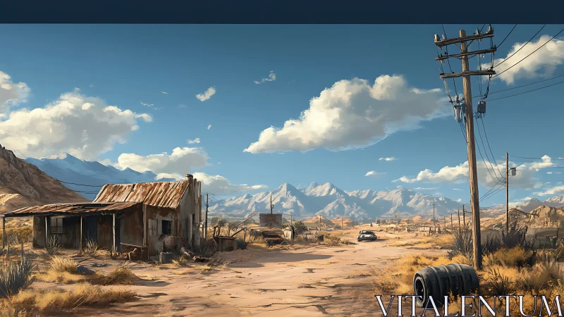 Sunburnt highway drifts past rusted shacks and distant peaks.