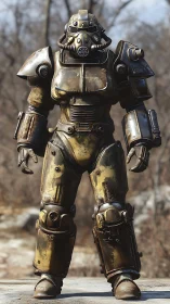 Corroded exoskeletal power armor suit with combat-grade plating.