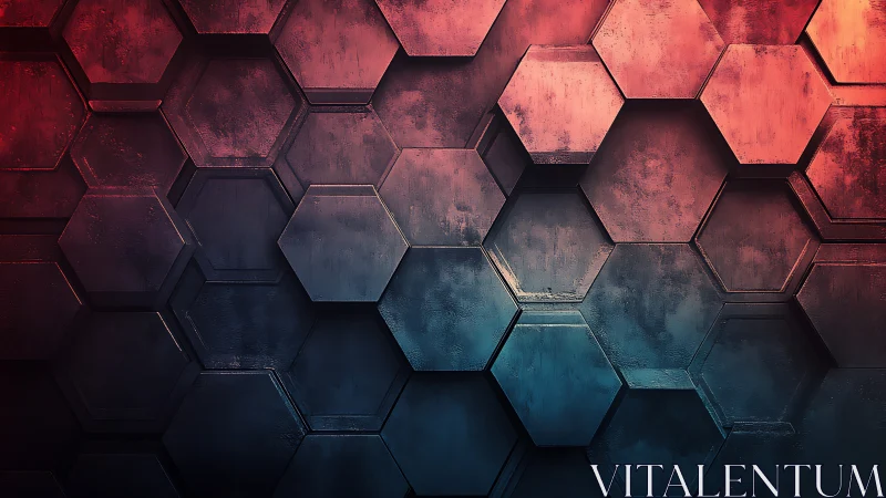 Warm hexagon wall glowing with red and blue industrial light.