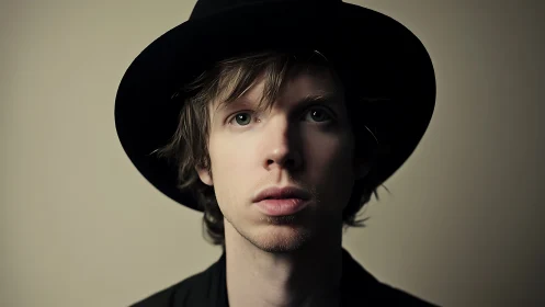 Soft shadows crown a contemplative face beneath wide hat