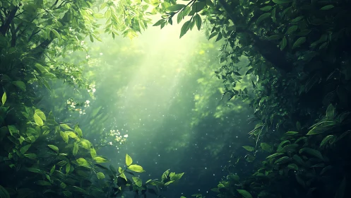 Sunlight Filters Through Lush Forest Canopy