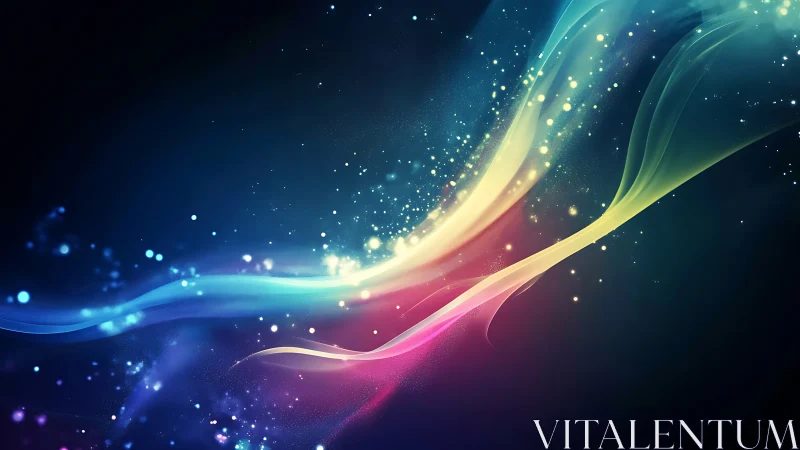 Colorful light trails curve across dark abstract background