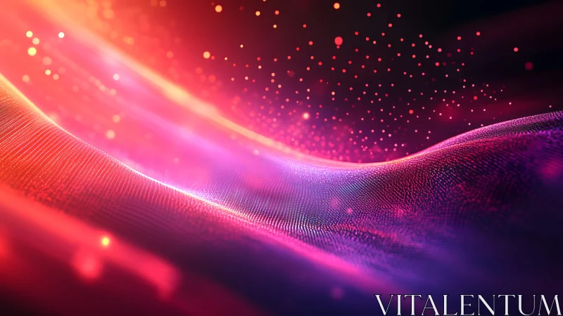 Vibrant abstract waves with glowing particles, futuristic digital art.