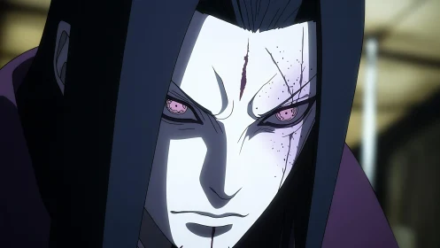 Crimson eyes carve quiet menace into the dimly lit frame