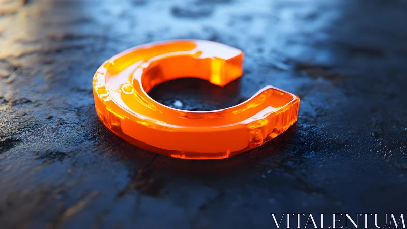 Glossy Orange Letter C on Textured Dark Surface, 3D Render.