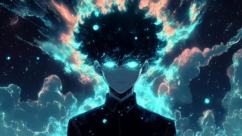 Stellar-energized psychic silhouette under eruptive nebulae.