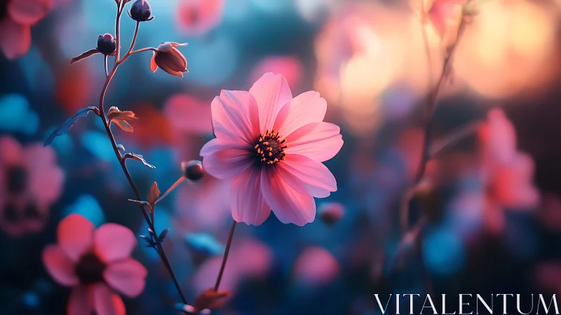 Pink Cosmos Blooms Spotlight Within Dreamlike Floral Theater