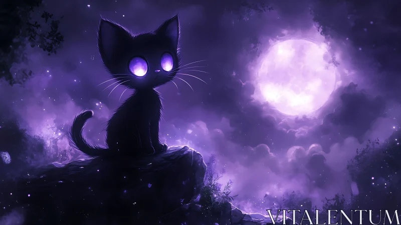 Midnight Mystic Prowls Where Twilight Moons Cast Purple Spells
