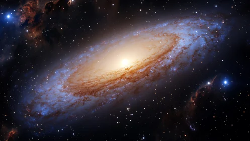 Spiral galaxy core glowing amid dense starfield backdrop.